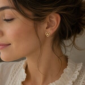 Vintage Heart Faux Pearl Screw Back Earrings Gold Tone Romantic Bridal Jewelry